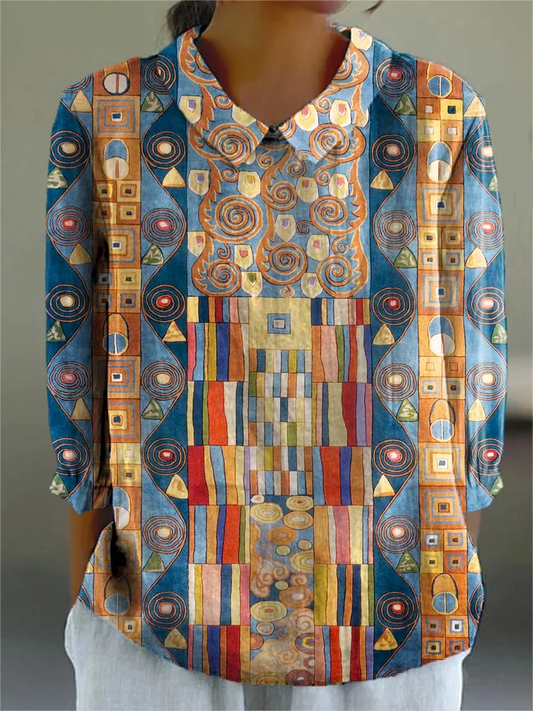 Kendra | Abstract Cotton-Linen Shirt