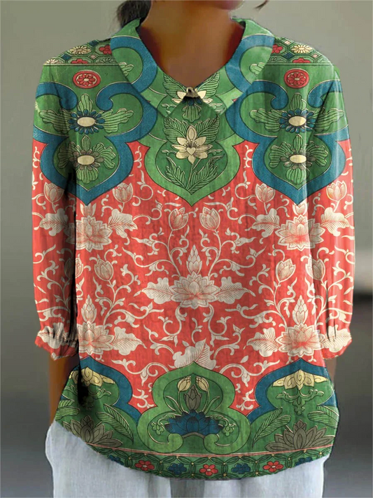 Shiela | Vintage Floral Cotton-Linen Shirt