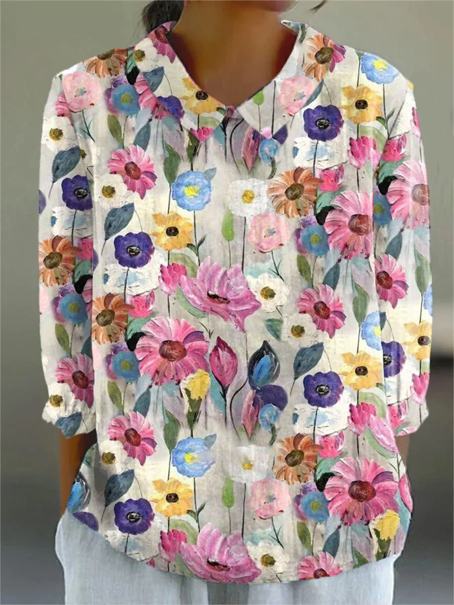 Kelly | Vintage Floral Cotton-Linen Shirt