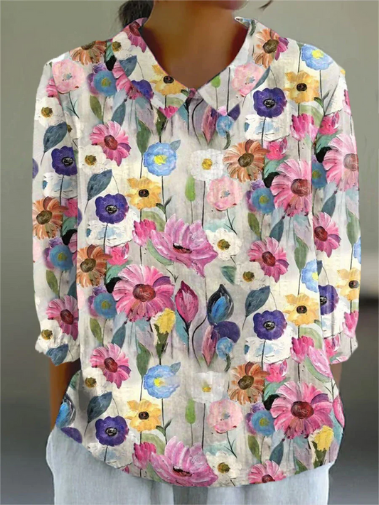 Kelly | Vintage Floral Cotton-Linen Shirt