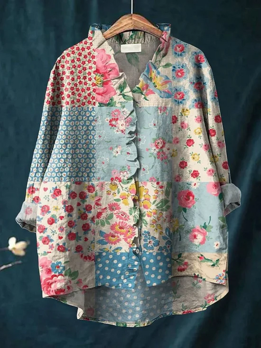 Neoma | Vintage Floral Cotton-Linen Shirt
