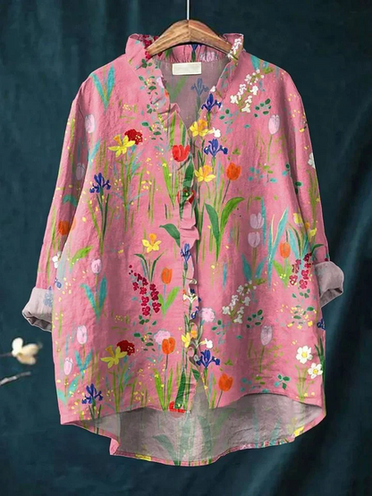 Kyla | Vintage Floral Cotton-Linen Shirt