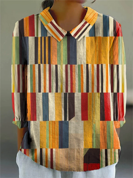 Cherry | Geometric Print Cotton-Linen Shirt