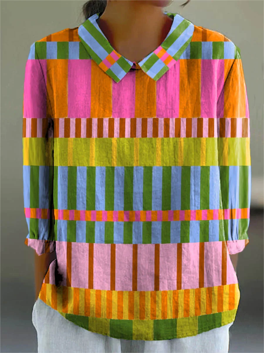 Zenaida | Geometric Print Cotton-Linen Shirt