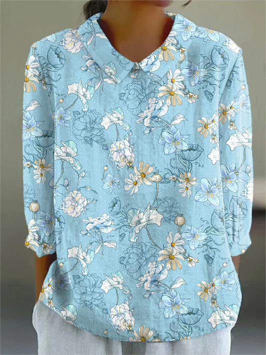 Shekinah | Vintage Floral Cotton-Linen Shirt