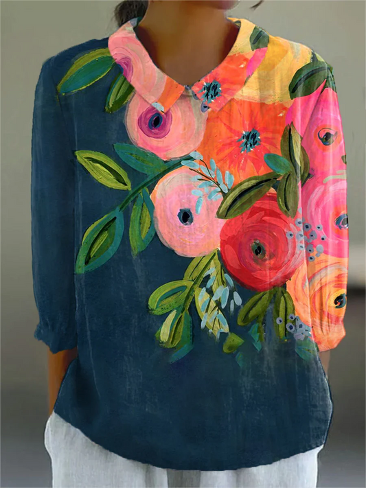 Marlynn | Vintage Floral Cotton-Linen Shirt