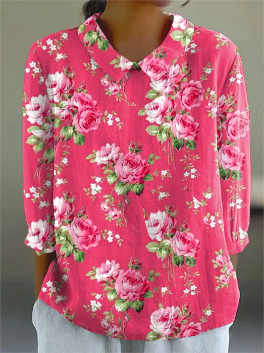Zenaida | Vintage Floral Cotton-Linen Shirt